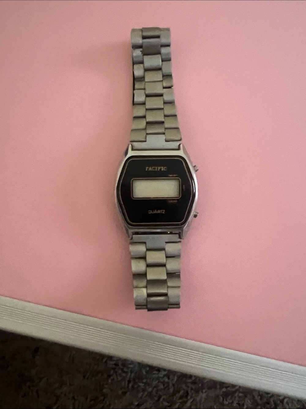 Pacifica Silver Digital Watch with Black Face